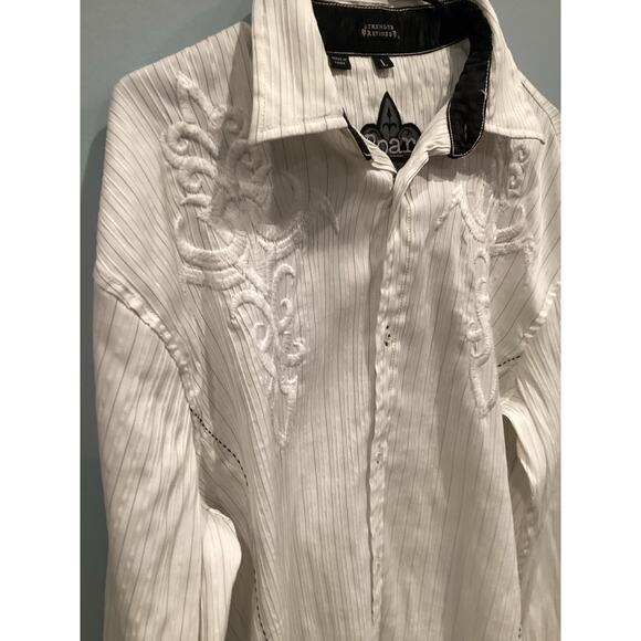 Roar Mens Embroidered Western Shirt Size Large Western Rodeo White Black Striped - Picture 2 of 13